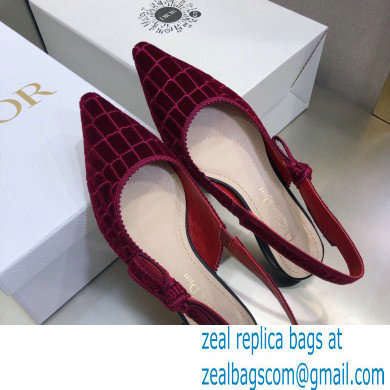 Dior J'Adior Slingback Ballerina Flats Crocodile-Effect Embroidered Velvet Red 2021