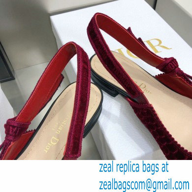 Dior J'Adior Slingback Ballerina Flats Crocodile-Effect Embroidered Velvet Red 2021