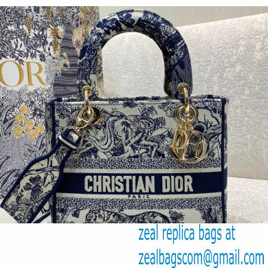 Dior Lady D-Lite Medium Bag in Toile de Jouy Embroidery Blue 2021