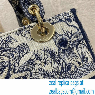 Dior Lady D-Lite Medium Bag in Toile de Jouy Embroidery Blue 2021