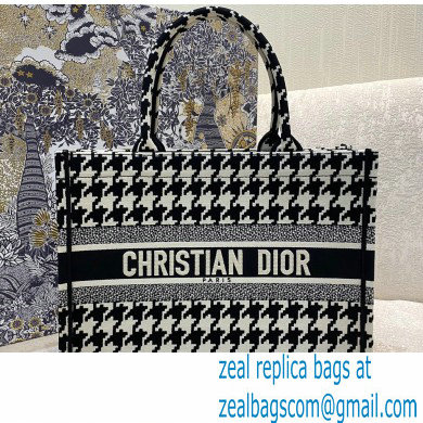 Dior Small Book Tote Bag in Houndstooth Embroidery Black 2021