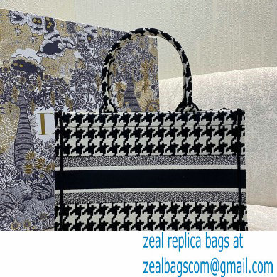 Dior Small Book Tote Bag in Houndstooth Embroidery Black 2021 - Click Image to Close