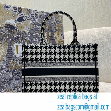 Dior Small Book Tote Bag in Houndstooth Embroidery Black 2021