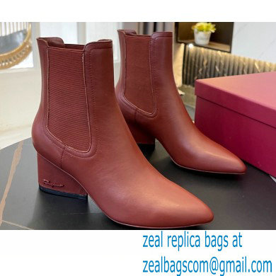 Ferragamo Heel 5.5cm Leather Chelsea Ankle Boots Dark Red 2021