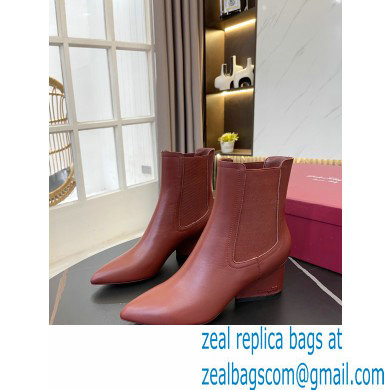 Ferragamo Heel 5.5cm Leather Chelsea Ankle Boots Dark Red 2021