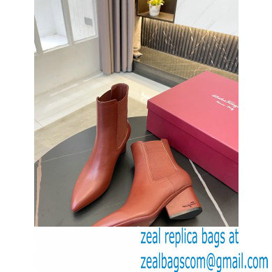 Ferragamo Heel 5.5cm Leather Chelsea Ankle Boots Dark Red 2021