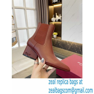 Ferragamo Heel 5.5cm Leather Chelsea Ankle Boots Dark Red 2021
