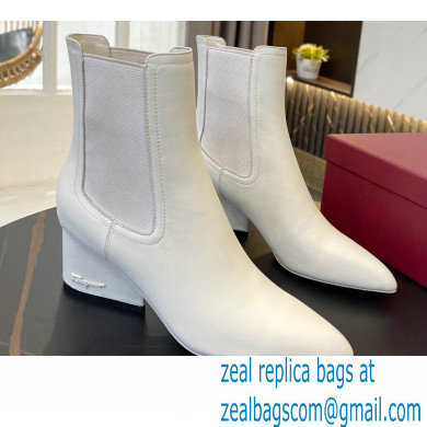 Ferragamo Heel 5.5cm Leather Chelsea Ankle Boots White 2021