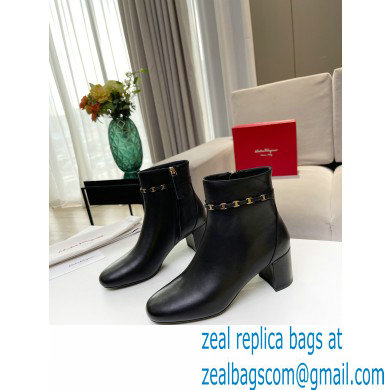 Ferragamo Heel 5.5cm Leather Vara Chain Ankle Boots Black 2021 - Click Image to Close