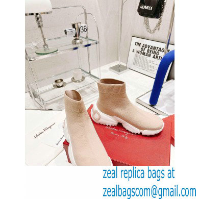 Ferragamo Maxi Gancini Sock Sneakers Nude 2021