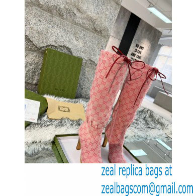 Gucci 8.5cm heel GG Canvas Mid-Heel Boots Pink