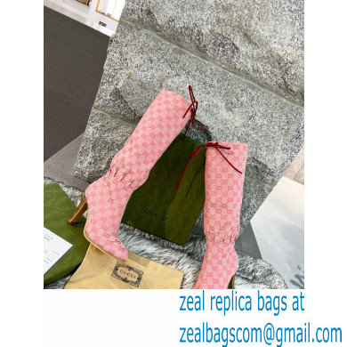 Gucci 8.5cm heel GG Canvas Mid-Heel Boots Pink