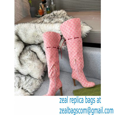 Gucci 8.5cm heel GG Canvas long Boots Pink