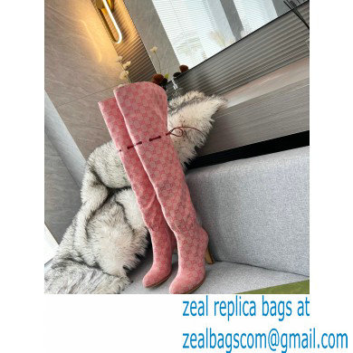 Gucci 8.5cm heel GG Canvas long Boots Pink