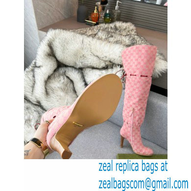 Gucci 8.5cm heel GG Canvas long Boots Pink