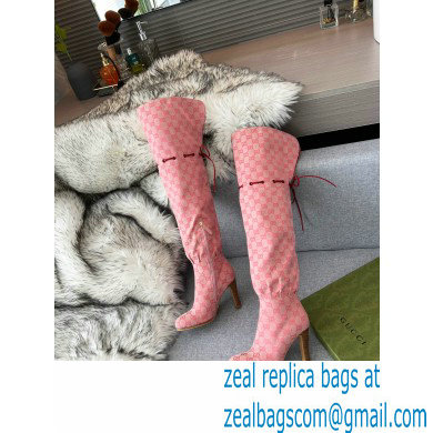 Gucci 8.5cm heel GG Canvas long Boots Pink