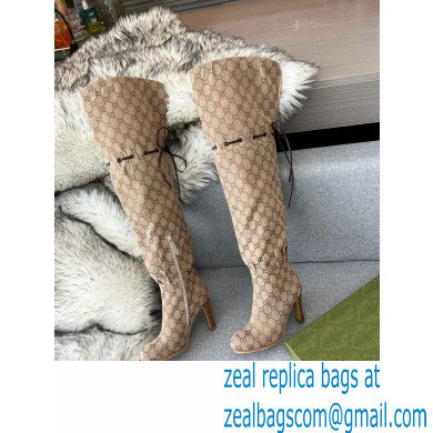 Gucci 8.5cm heel GG Canvas long Boots beige