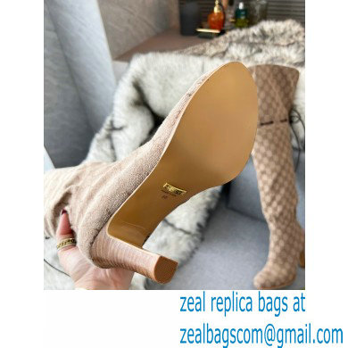 Gucci 8.5cm heel GG Canvas long Boots beige