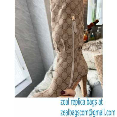 Gucci 8.5cm heel GG Canvas long Boots beige