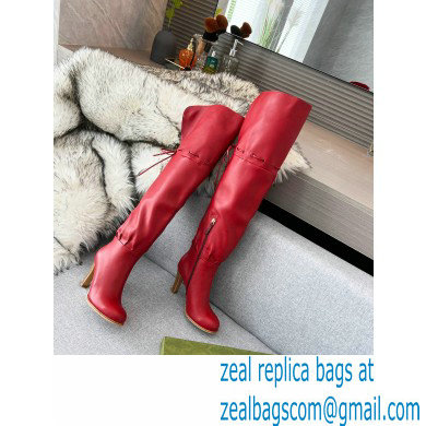 Gucci 8.5cm heel leather long Boots red