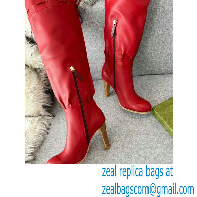 Gucci 8.5cm heel leather long Boots red