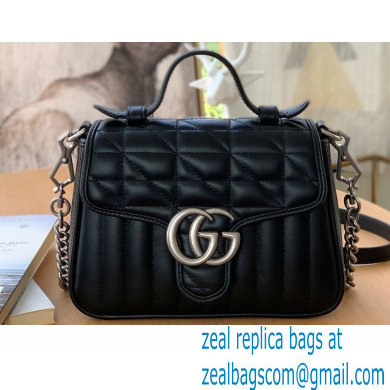 Gucci Aria Collection GG Marmont Mini Top Handle Bag 583571 Black 2021