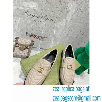 Gucci Chevron Leather Loafers with Double G 670399 Beige 2021