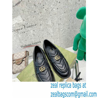 Gucci Chevron Leather Loafers with Double G 670399 Black 2021