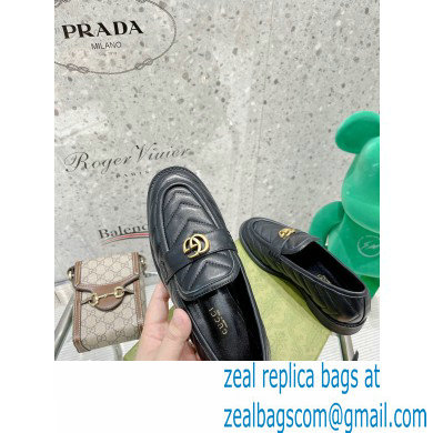 Gucci Chevron Leather Loafers with Double G 670399 Black 2021