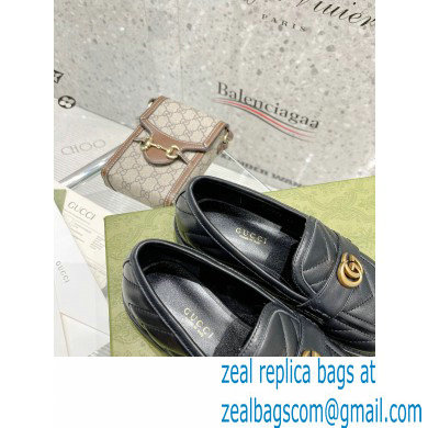 Gucci Chevron Leather Loafers with Double G 670399 Black 2021