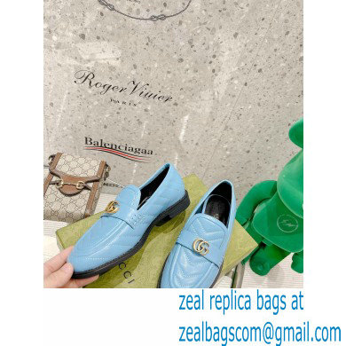 Gucci Chevron Leather Loafers with Double G 670399 Blue 2021