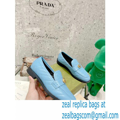 Gucci Chevron Leather Loafers with Double G 670399 Blue 2021