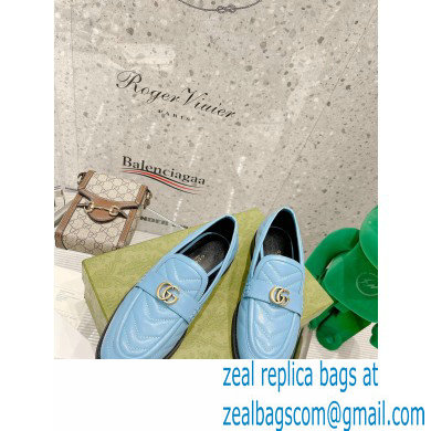 Gucci Chevron Leather Loafers with Double G 670399 Blue 2021