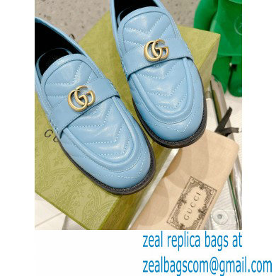 Gucci Chevron Leather Loafers with Double G 670399 Blue 2021