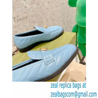 Gucci Chevron Leather Loafers with Double G 670399 Blue 2021