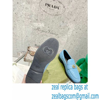 Gucci Chevron Leather Loafers with Double G 670399 Blue 2021