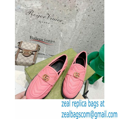 Gucci Chevron Leather Loafers with Double G 670399 Pink 2021
