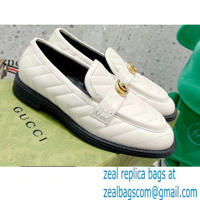Gucci Chevron Leather Loafers with Double G 670399 White 2021