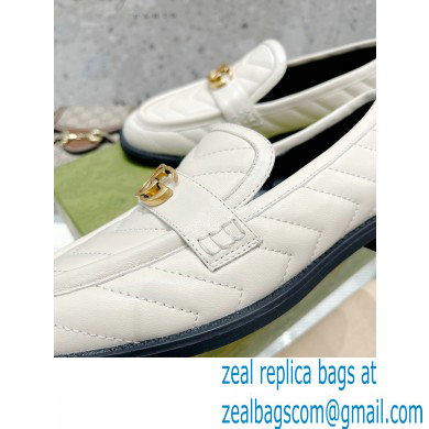 Gucci Chevron Leather Loafers with Double G 670399 White 2021 - Click Image to Close