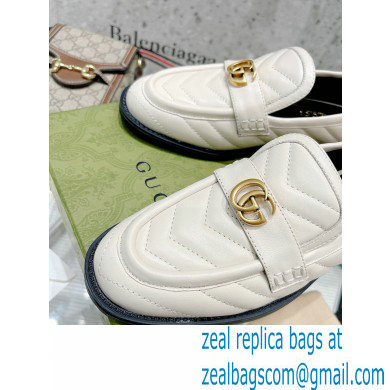 Gucci Chevron Leather Loafers with Double G 670399 White 2021 - Click Image to Close