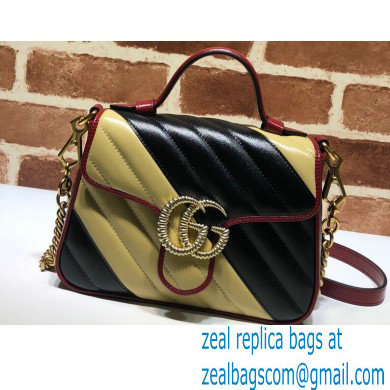 Gucci Diagonal GG Marmont Mini Top Handle Bag 583571 Black/Beige 2021