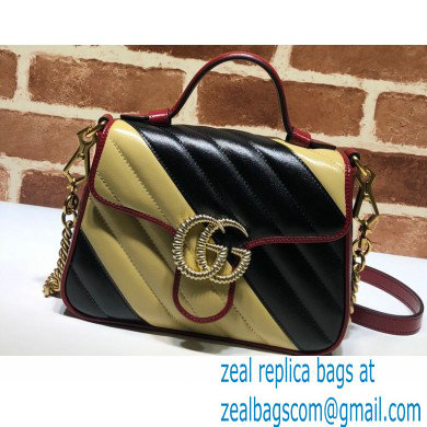 Gucci Diagonal GG Marmont Mini Top Handle Bag 583571 Black/Beige 2021 - Click Image to Close