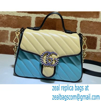 Gucci Diagonal GG Marmont Mini Top Handle Bag 583571 Butter/Pastel Blue 2021 - Click Image to Close