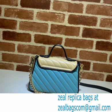 Gucci Diagonal GG Marmont Mini Top Handle Bag 583571 Butter/Pastel Blue 2021
