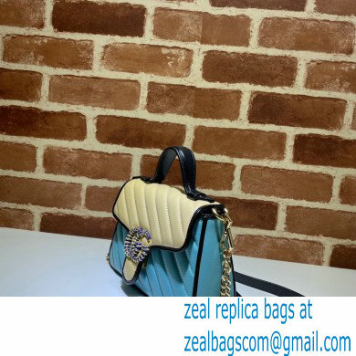 Gucci Diagonal GG Marmont Mini Top Handle Bag 583571 Butter/Pastel Blue 2021 - Click Image to Close