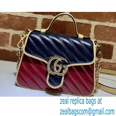 Gucci Diagonal GG Marmont Mini Top Handle Bag 583571 Navy Blue/Beige/Red 2021 - Click Image to Close