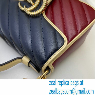 Gucci Diagonal GG Marmont Mini Top Handle Bag 583571 Navy Blue/Beige/Red 2021