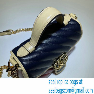 Gucci Diagonal GG Marmont Mini Top Handle Bag 583571 Navy Blue/Beige/Red 2021 - Click Image to Close