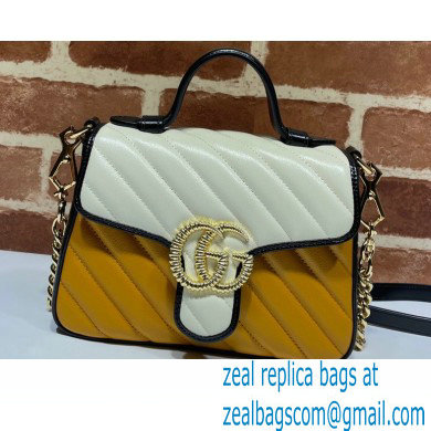 Gucci Diagonal GG Marmont Mini Top Handle Bag 583571 Orange/White/Black 2021
