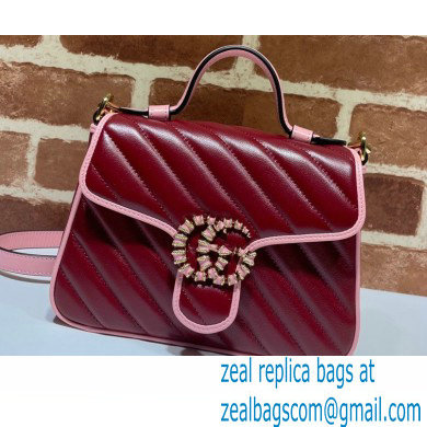 Gucci Diagonal GG Marmont Mini Top Handle Bag 583571 Red/Pink 2021 - Click Image to Close